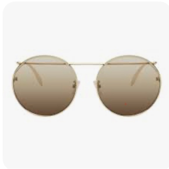 Alexander McQueen Sunglasses Gold Round Frames w Case LIKE NEW - Oversized - Picture 1 of 4